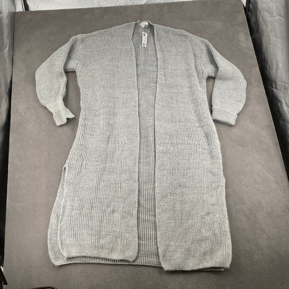 Topshop Womens Small Gray Ribbed Knit Longline Open Front Duster Cardiga Sweater